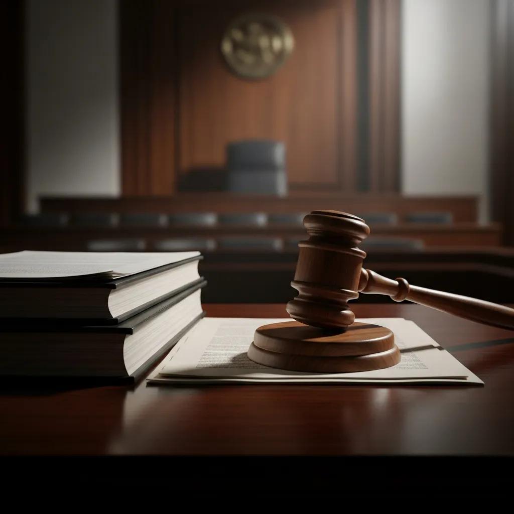 Courtroom gavel and legal documents symbolizing tax fraud penalties and consequences