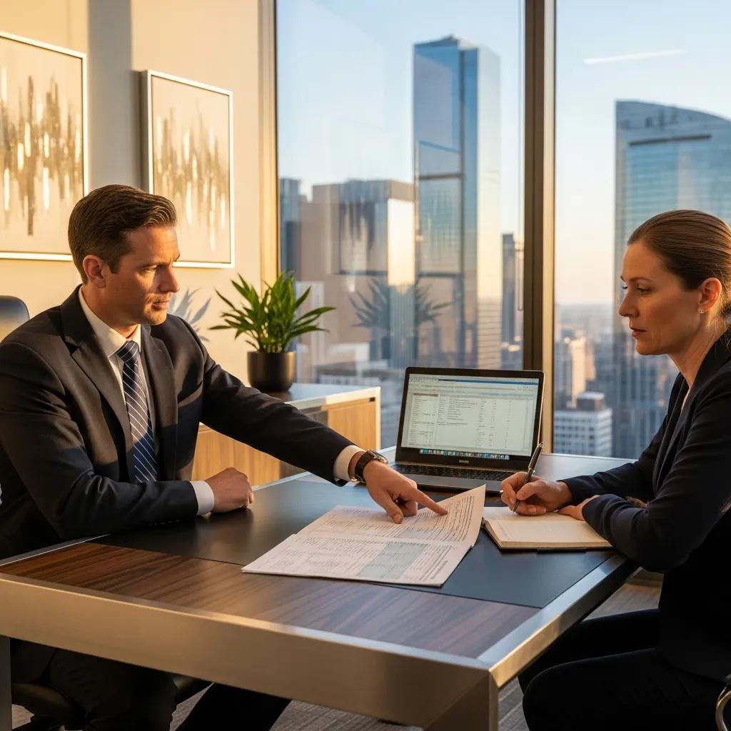 IRS tax relief attorney reviewing strategy with a client in a modern office