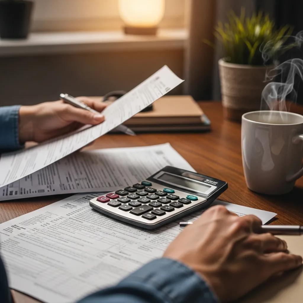 Person reviewing tax documents and calculator, illustrating tax debt resolution strategies