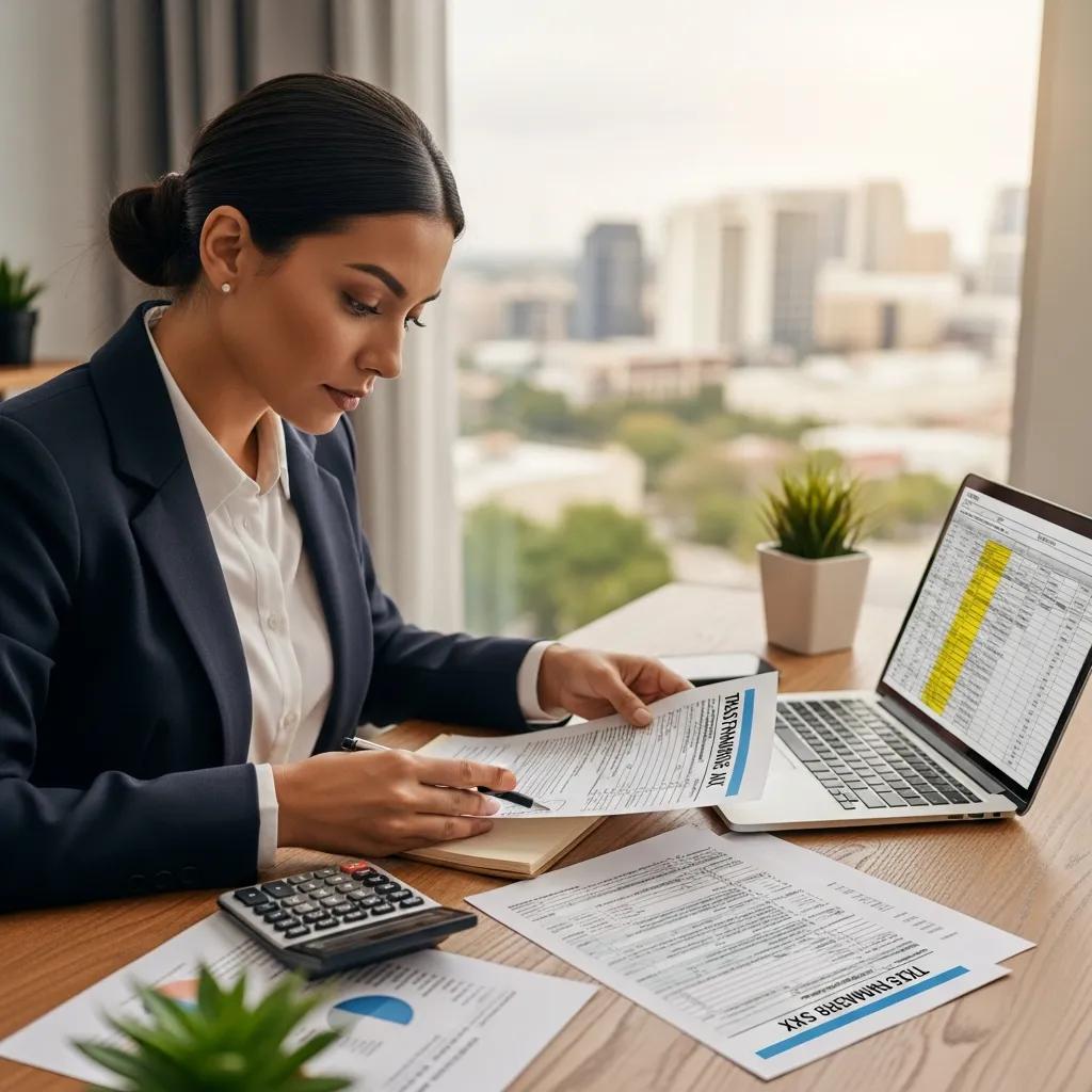 Business owner reviewing franchise tax paperwork