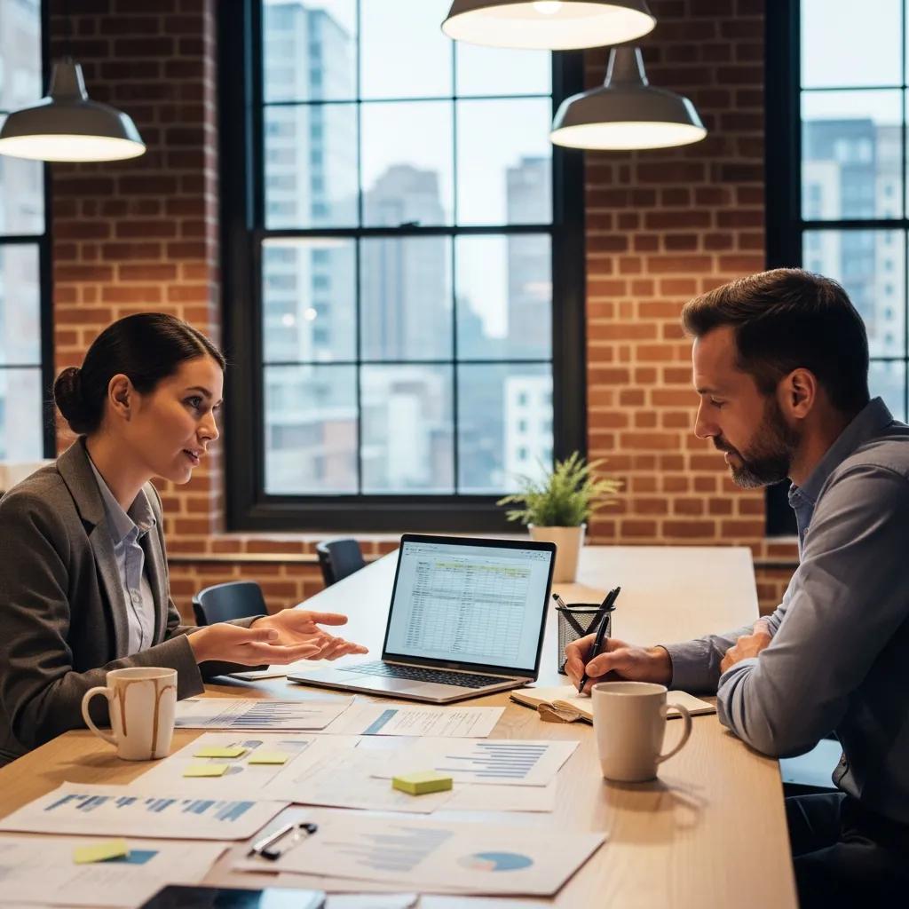 Tax attorney reviewing payroll tax documents with a business owner