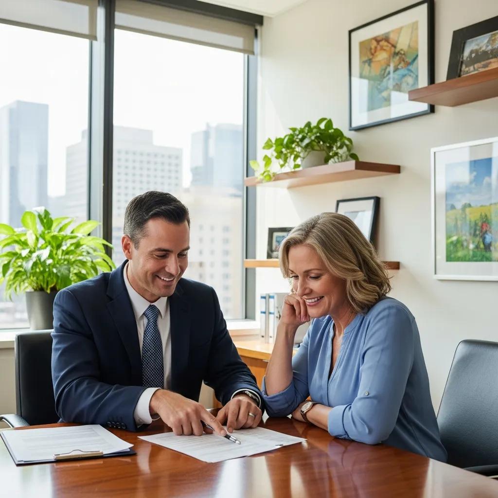Tax attorney explaining IRS tax relief programs to a client in a professional office