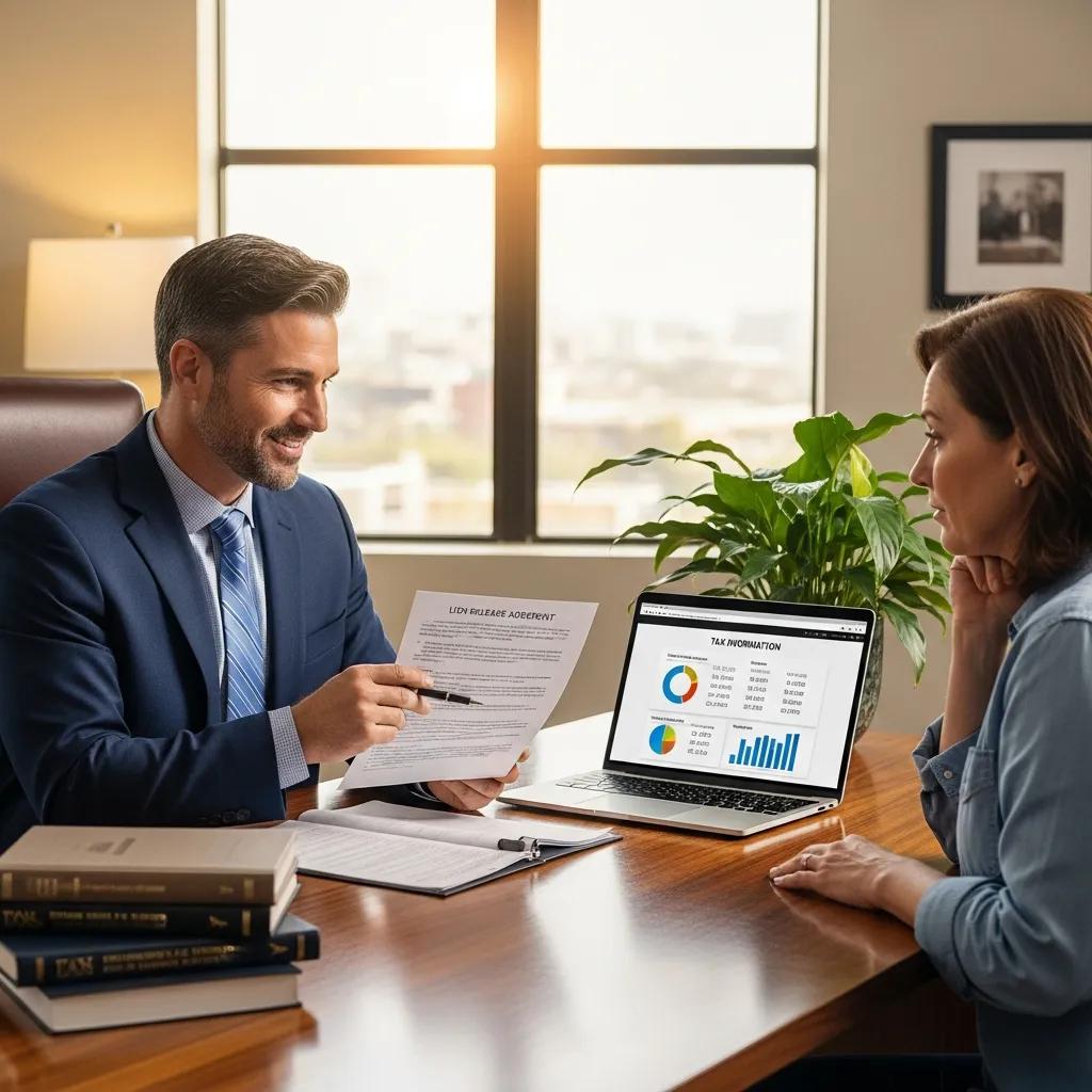 Tax lien removal attorney helping a client in a welcoming office environment