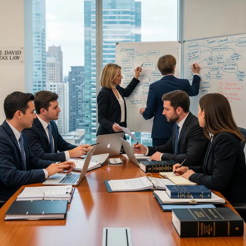 J. David Tax Law team collaborating in a conference room